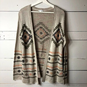 J. Jill Tan Geometric Print Open Cardigan Size Small